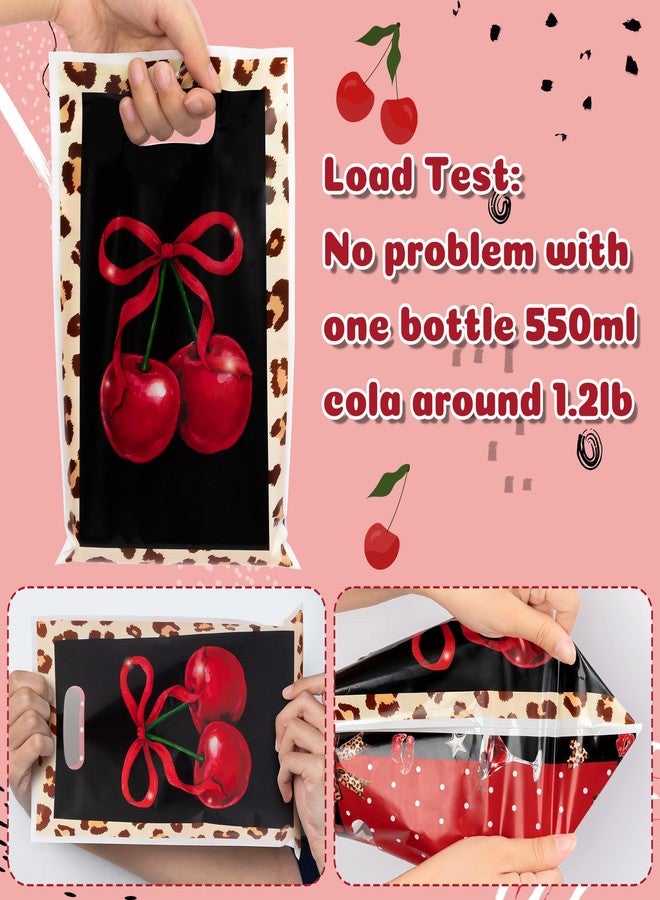 Haooryx Cheetah Cherry Party Favor Bags - 50Pcs Red Cherry Bow Leopard Print Plastic Goodie Candy Treat Bag with Handle Gift Wrap Decoration for Girls Birthday Baby Shower Wedding Party Favor Supplies - Image 3